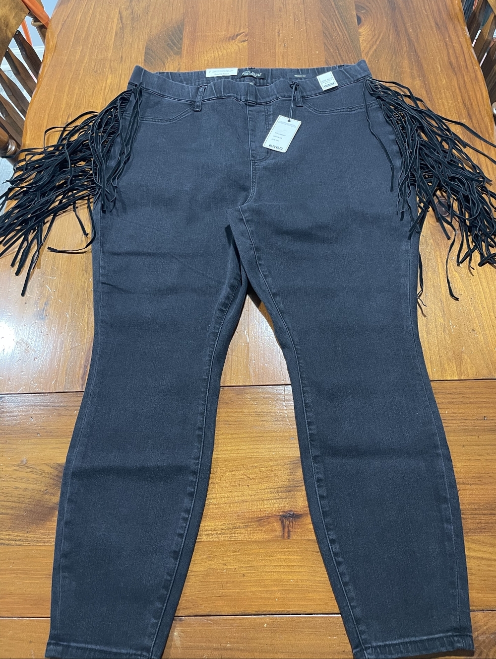 NWT Judy Blue Womens Black High Waisted‎ Fringe Tassel Skinny Jeans Size 20W